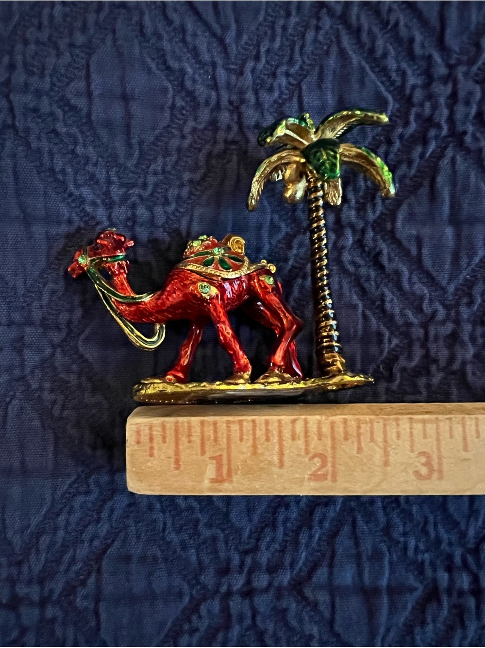 Decorative Red Camel Figurine and Hinged Trinket Box with Palm Tree